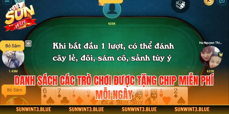 Danh sách các trò chơi được tặng chip miễn phí mỗi ngày
